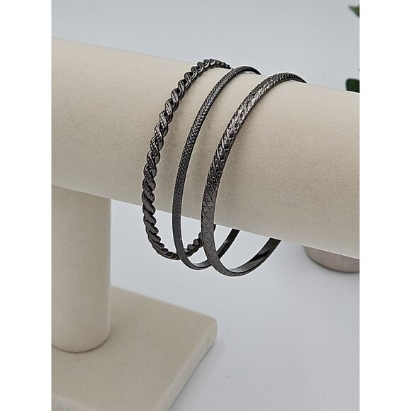 Lot Of 3 Gunmetal Tone Bangle Bracelets - Picture 1 of 6